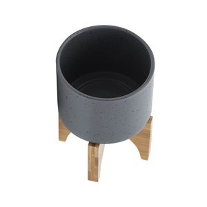 Vaso in ceramica opaca con supporto in legno per decorazioni domestiche, da tavolo, ingresso, patio, giardino - Product Image 4