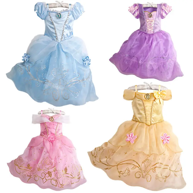 Özel logo kız prenses dantel elbise çocuklar moda cosplay ilmek elbiseler bebek doğum günü elbise