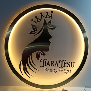 Factory Price Custom Illuminated Acrylic LED Round Golden Mirror Acrylic Electronic Signs for Hair Salon & Spa Business - Product Image 6