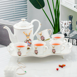 British Style <b>Tea</b> Pot and Cups <b>Set</b> Porcelain <b>Tea</b> <b>Set</b> Afternoon <b>Tea</b> Party <b>Set</b> of 6 With Tray - Product Image 2