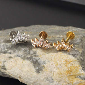 2025 New <strong>Ear</strong> Tragus <strong>Cartilage</strong> Earring Stainless Steel Zircon Crown <strong>Studs</strong> Internal Threaded Labret Barbell Body Piercing Jewelry - Product Image 5