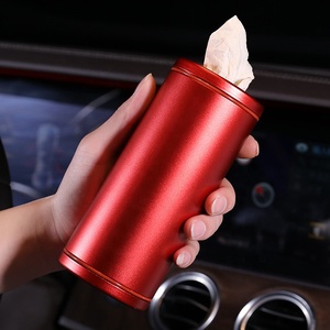 Caja de papel tisú para coche, soporte de metal con logotipo personalizado, plateado, rojo y negro, a la moda - Product Image 4