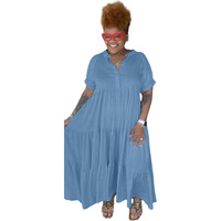 Robe chemise décontractée d'été pour femme grande taille avec perles et fente, manches courtes, col à revers uni boutonné