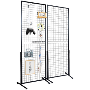 Panneaux muraux en grille de fer Db Wholesale, lot de 2, présentoirs autoportants double face, étagères suspendues en métal à base en T, style industriel - Product Image 1