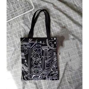 Regalos para Fiestas, Bolsos de Hombro con Flores Blancas y Negras, Modernos y Lindos al Estilo Coreano, Bolsos de Compras para Mujer de Gran Capacidad - Product Image 2