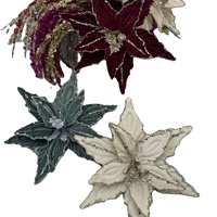 Großhandel Weihnachts dekoration Blume Roter Samt Glitter Künstliche Weihnachts baum Blume Roter Weihnachts stern Blume Weihnachten