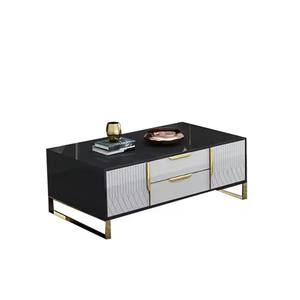Meubles de salon modernes et luxueux Table basse blanche avec <span class=keywords><strong>pied</strong></span> en acier inoxydable noir Plateau en verre Meuble <span class=keywords><strong>TV</strong></span> Panneau en bois - Product Image 5