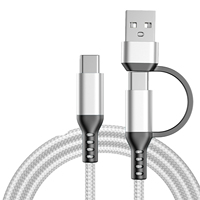 Câble Type C 2 en 1 en nylon tressé 60W PD, charge rapide, transfert de données, plusieurs longueurs, plusieurs couleurs