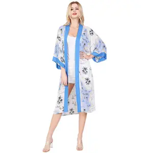 Kimono üreticisi özel yaz rahat gecelik kimono hırka bornoz pijama elbise