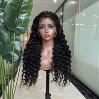 Vente en gros Perruque frontale à large casquette personnalisée Grade 10A 100% Perruques de cheveux humains vierges bruts HD Lace Deep Wave