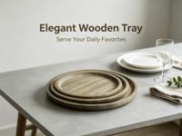 Lot de 3 assiettes de service rondes en bois d'acacia à bords festonnés, vente en gros d'usine, plateaux de présentation en bois