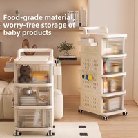 Étagère de rangement en plastique mobile avec roulettes et tiroirs, chariot de rangement roulant, organisateur mobile multifonctionnel pour jouets et collations
