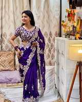Hermoso Sari de seda con hilo de viscos bordado, trabajo y lentejuelas, ropa de fiesta, función de boda, Sari