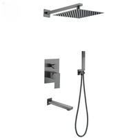 Ensemble de douche de luxe pour hôtel et villa, design moderne, double jet de pluie, jets doux, barre coulissante à poignée unique, finition chromée