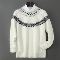 Individuelles Logo OEM 100% Reine Merinowolle Strickwaren Herren Jacquard Strickpullover Weihnachten Lässiger Rundhals Winter Gestrickter Pullover