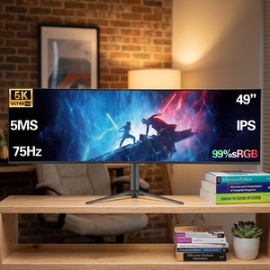 จอเกมมิ่งโค้ง LED ขนาด 49 นิ้ว 5K KVM 75Hz PBP แบ่งหน้าจอ DP ใหม่ ยี่ห้อ OEM สำหรับสำนักงาน คอมพิวเตอร์ตั้งโต๊ะ - Product Image 1
