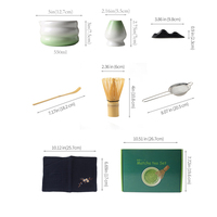Ensemble fouet à matcha, vert, 7 pièces, kit matcha comprenant un bol avec bec verseur, un fouet et un support, une cuillère et un repose-fouet en bambou, un tamis, un torchon à thé