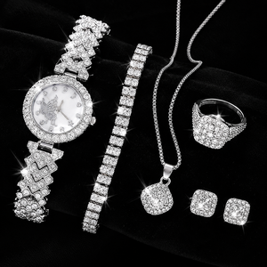 Nouvelle montre tendance pour femme, ensemble de bijoux or, argent, or rose, strass scintillants, collier, bracelet, bagues, boucles d'oreilles, cadeau hip-hop - Product Image 2