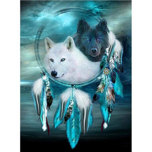 Peinture Diamant 5D Animal Loup, Croix-Croixée, Point de Croix, Peinture sur Toile, Décoration Intérieure, Accessoires DIY, Cadeau, Carré/Rond Complet, <span class=keywords><strong>Attrape</strong></span>-Rêves - Product Image 1