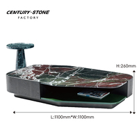 Ensemble de table basse en marbre rectangulaire de grande taille avec plateau en pierre naturelle noire et verte Centurystone, cadre en bois et rangement