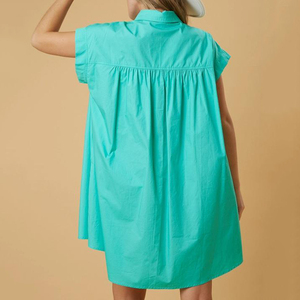 Mode boutons col étincelle broderie paillettes guitare femmes Mini robe surdimensionné coton paillettes guitare femmes Mini robe - Product Image 3