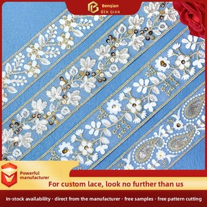 LEIXUSI Dentelle géométrique à sequins blancs dorés de 5 cm, garniture soluble dans l'eau pour vêtements Hanfu et accessoires DIY - Product Image 2