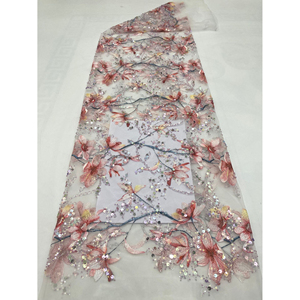 중국 여성 의류 자수 메쉬 레이스 블러셔 로즈 3D 꽃 장식 조각 얇은 명주 그물 직물 - Product Image 2