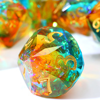 Jeu de dés à bords coupés diamantés OEM, 7 pièces, dés de jeu de rôle en résine orange aurore personnalisés avec feuille de platine flottante