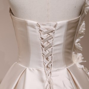 Váy cưới màu trắng ngà satin không dây năm 2025, thêu tay, đính hạt, hoa ba chiều, ngọc trai, sequin, kiểu dáng thanh lịch - Product Image 6