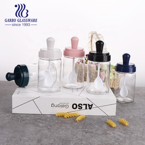 Tarro de Vidrio para Sal, Pimienta y Aceite de 270 ml, Botella para Condimentos, Recipiente con Cuchara de Plástico y Tapas de Colores, Salero - Product Image 3