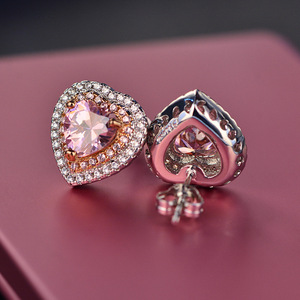 Marca Sevenajewelry SAE56059, Gioielli alla Moda all'Ingrosso, Orecchini a Cuore Rosa per Coppie, Ago in Argento S925, Zirconi Anallergici - Product Image 5
