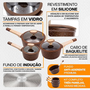 Ensemble de casseroles en aluminium forgé de haute qualité avec couvercles en verre et poignées en bakélite, 6 pièces, compatible induction, revêtement céramique - Product Image 3