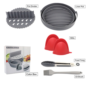 Ensemble d'accessoires pour friteuse à <span class=keywords><strong>air</strong></span> 6 en 1 en silicone - Revêtements ronds antiadhésifs résistants à la chaleur de <span class=keywords><strong>qualité</strong></span> alimentaire avec séparateur, gants, pinces, brosse à huile - Product Image 4