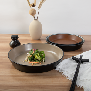 Vente en gros Grand <span class=keywords><strong>service</strong></span> de table <span class=keywords><strong>italien</strong></span> bicolore en mélamine Bols de <span class=keywords><strong>service</strong></span> à soupe solides ronds et profonds Assiettes à steak Assiettes à dîner - Product Image 4