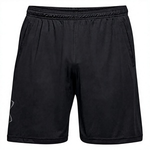 Shorts Bermuda noirs pour hommes, taille élastique, séchage rapide, tricotés, décontractés, avec poches, logo sur la jambe gauche - Product Image 1