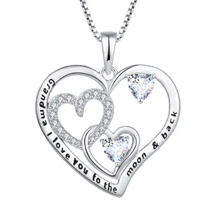 YL Jewelry I Love You To The Moon And Back Pendant Necklace 925 Sterling Silver Classic Heart Design Necklace For Women