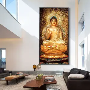 Pósteres religiosos de Buda dorado, pinturas artísticas en lienzo, arte de pared moderno, imágenes para decoración del hogar y la sala de estar