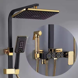 Ensemble <span class=keywords><strong>de</strong></span> <span class=keywords><strong>douche</strong></span> moderne <span class=keywords><strong>de</strong></span> luxe en laiton noir et or, avec jets <span class=keywords><strong>de</strong></span> massage, 4 modes, eau froide et chaude, robinet <span class=keywords><strong>de</strong></span> <span class=keywords><strong>douche</strong></span> pour baignoire, <span class=keywords><strong>barre</strong></span> coulissante - Product Image 1