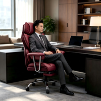 Chaise de bureau ergonomique en cuir à dossier haut avec repose-pieds, grande taille, robuste, capacité de charge de 180 kg, soulagement des douleurs dorsales, idéale pour l'école
