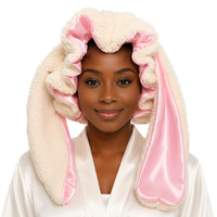 Bonnet de nuit doublé satiné en polaire pelucheuse, ajustable, 35 cm, avec nœud et sangle élastique