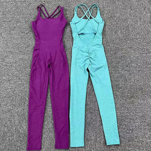 Combinaison moulante à bretelles spaghetti pour femme SHINBENE, dos croisé, combinaison de sport, combinaison de sport - Product Image 3