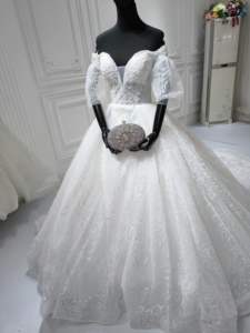 S0490G Nuevas mangas de burbuja de Venta caliente Son bollos de correa delgada Falda abullonada de gran tamaño Vestidos de novia de alto nivel - Product Image 2