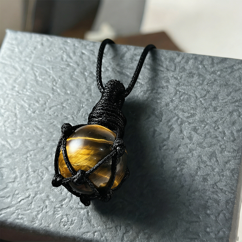 Yellow Tiger's Eye Woven Small Ball Pendant