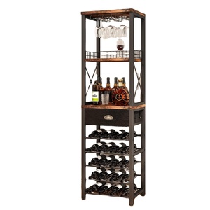Wine Rack Freestanding Floor Bar Cabinets for Liquor and Glasses 4-Tier bar Cabinet with Tabletop Storage