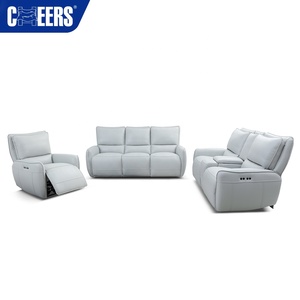 <span class=keywords><strong>MANWAH</strong></span> pour canapé inclinable électrique en cuir véritable blanc triple place de luxe moderne OEM avec cadre métallique pour appartement hôtel - Product Image 3