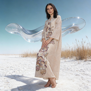 Abaya en polyester brodée de qualité supérieure pour femmes musulmanes, robe élégante et modeste avec un design luxueux, sur mesure - Product Image 3