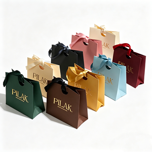 Eco Friendly Thick Paper Gift Tote <b>Bags</b> Gold <b>Hot</b> Stamping Logo Satin Ribbon Handles For Sustainable Gift Packaging And Long Term - Product Image 1