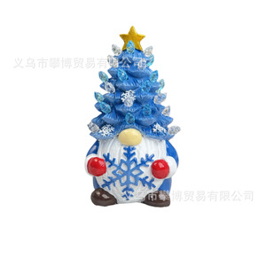 Blue Resin Christmas <b>Tree</b> Dwarf Figurine With Led <b>Lights</b> 8.5x6.5x13.5cm Mini Decor For Holiday Home Decoration - Product Image 5