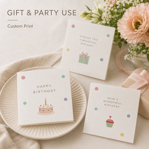 Biglietti d'Auguri Pieghevoli in Colori Pastello, Sfondo a Pois Colorato con Grafiche di Dolci Dessert per Cancelleria Personalizzata di Compleanno - Product Image 6