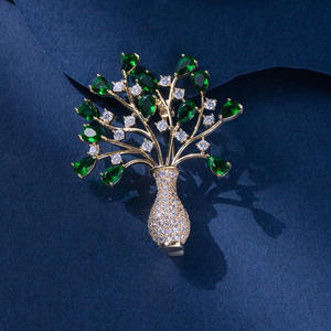 XILIANGFEIZI Palácio Romano Colorido Árvore Vida Vaso Broche das Mulheres Alto Grau de Cobre Zircão Peito Flor - Product Image 2